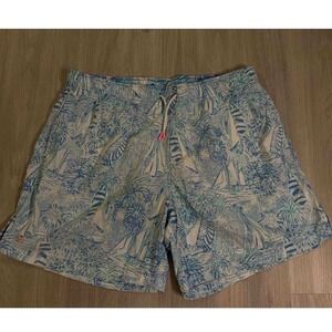 Lilly Pulitzer Mens Capri Trunk Swim Trunks Sailboat Palm Tree Print Blue Size L